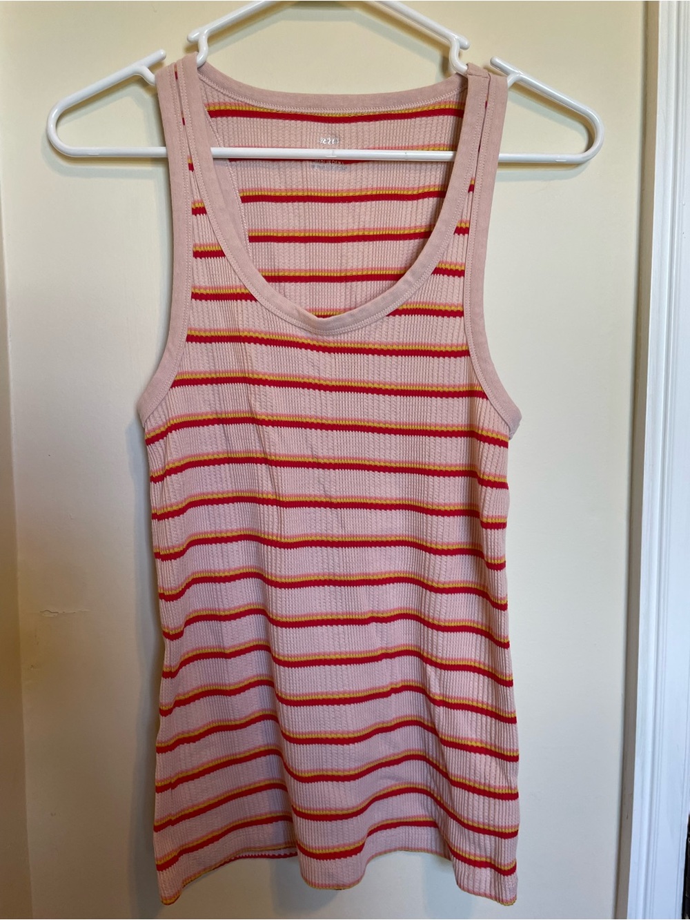 aerie Pink Ribbed Tank with Red and Mustard Stripes